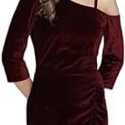 vaararo Party Dress for Women with Hemline Ruffles | One Shoulder Bodycon Shiny Velvet Stylish Casual Outfit-picture-10