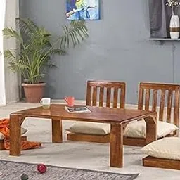 GHROYAL Sheesham Wood Japanese 4 Seater Dining Table Wooden Low Height Dinner Table for Living Room Home and Restaurant (Honey Finish)-picture-23