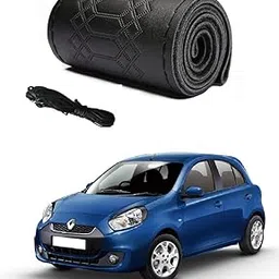 Car Steering Wheel Cover with Needle Thread Leather Sleeve Anti-Slip Breathable Full Black Color Suitable for Renault Pulse-picture-27