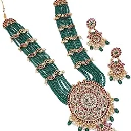 jewwel Kundan Beads Layered Rani Haar Necklace and Earrings Set – Traditional Design-picture-43