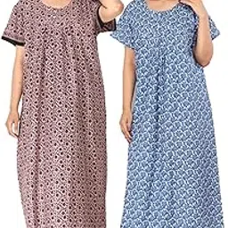 monique Brand 100% Cotton Nighty for Women || Long Length Printed Nighty/Maxi/Night Gown/Night Dress/Nightwear Inner & Sleepwear for Women's (Combo Pack of 2)-picture-40