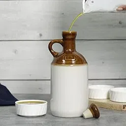 Kreative Homes Ceramic Oil Dispenser with Lid for Kitchen, 1 litres, Brown and Off White-picture-19