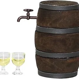 CALANDIS™ 1:12 Scale Dollhouse Miniature Wine Barrel Cask Model 1 Keg 2 Yellow Cups | Modern | Clothes & Accessories | Dolls-image-20