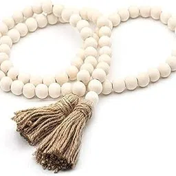 UHUD CRAFTS 74 inches Large Wooden Decorative Garland with Jute Tassels for Dining & Table Decor | Boho Beads Garland for Home Decor & Wall Hanging Decor - White Finish-picture-29