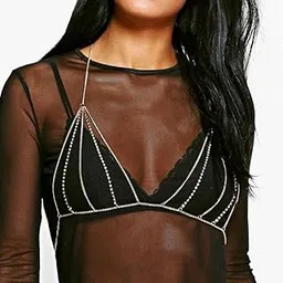 CALANDIS™ Shiny Crystal Rhinestone Bra Chest Beach Body Chain Claw Necklace Hot silver | Body Chains | Body Jewelry | Fashion Jewelry-image-50