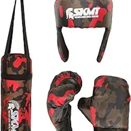 SKMT Kids Boxing Kit with Filled Punching Bag, Gloves and Headgear, Age 7-13 Years (Red Army)-picture-21