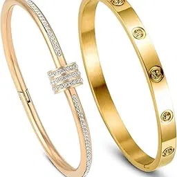 meenaz bracelet for women Stylish Bangles for women Adjustable Anti Tarnish Bracelet for girls rose gold Kada for Women Accessories Anti Tarnish Jewellery Stainless Steel Cuff Bracelet gifts Combo-picture-48