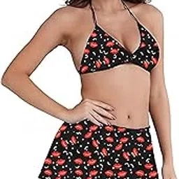 fihana Halter Neck Babydoll Dress | Black with Red Lip Print | Adjustable Straps & Flowy Skirt | Lightweight Nightwear for Romance & Parties-picture-58