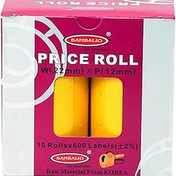 Bambalio BLR-YP(B) Price Label Roll Yellow Colour Plain Label (Box Pack) Compatible with All Single Line Labeling Machines Pack of 10 Rolls-picture-26