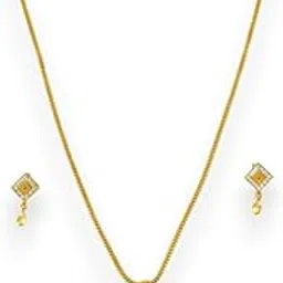 accessher Women's & Girls Gold Plated Square-Shaped Necklace Jewellery Set with Earrings, Elegant Combo of Necklace Set with Earrings Gift for Birthday & Anniversary-picture-18