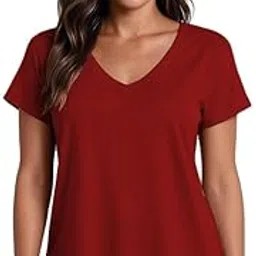 xolani Womens V-Neck Up Down Hem Cotton Tshirt for Women VX63 VK-picture-58