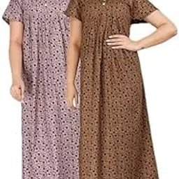 senert Nighty for Women Cotton Printed Maxi Gown Ankle Length Nighty Night Dress Gown for Women Maxi - Free Size (Pack of 2)-picture-31
