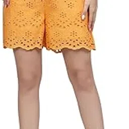 athena lifestyle Women and Girls Cotton Regular Fit Mid-Rise Above Knee Slip-On Self Design Casual Neon Green Short-picture-31