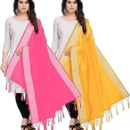 stylescope Women's Cotton Blend Silver Zari Boarder Dupatta With Tassels (Pack Of 2 (2.10 Mtr))-picture-32