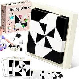Bestie toys Puzzle Hidden Building Blocks, 3D Puzzle Board Kids Games, Jigsaw Puzzles for Adults, Montessori Toys for Wooden Blocks, Brain Teaser Games Black & White Geometric Blocks for Kids Ages 4-6-picture-10