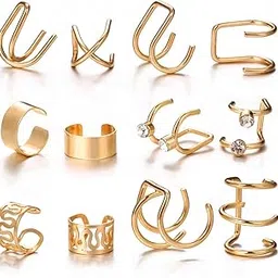 shining diva fashion Latest Stylish 36 Pcs Combo Clip On Ear Cuff Earrings for Women Girls Men Punk Non-Piercing Cute Gold Silver Black Color Fake Cartilage Earrings image 1