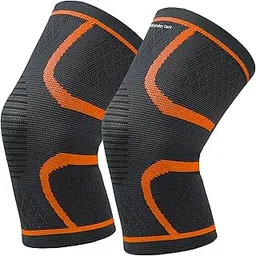 Wonder Care pack of 2 Knee Sleeve Knee Brace Compression Knee Sleeve For Men And Women Knee Support Running Knee Sleeve Workout Knee Sleeve Gym Hiking Sports Running Gym [Grey-Orange, S 1 Pair(2pcs)]-picture-37