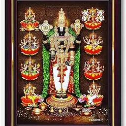 Pavan Photo Laminations Tirupati Balaji Lakshmi Venkateshwara Swamy Wall Painting Framed Home Decor (Wood,Matte,Brown,Small Size,6 x 8 Inch) B471S-image-39