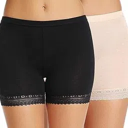 Women's Girl's 4 Way Stretch Cotton Short Length Lace Cycling Shorts Yoga Shorts Under Skirt Shorts Safety Shorts ATO012 (M, Black-Beige)-picture-55