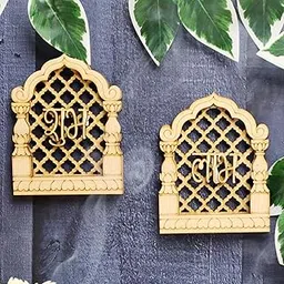 Cliths DIY Rajwadi Jali Jharokha Shubh Labh Sohn Diwali Decor Craft - Pair of 12, Unfinished Wooden Craft Kit, Traditional Indian Design, 4.75 x 3.75 Inches, Festive Home Decorations-image-32