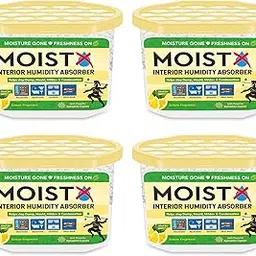 MOISTX Moisture Absorber 300g box with Dual Benefits | Capacity to trap 600ml of moisture from Air | Lemon Fragrance | Pack of 4 | Dehumidifer for Wardrobe, Bathroom, Kitchen, Shoe Rack... image 1