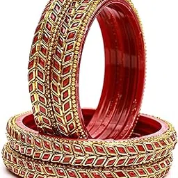 swara creations Glass Bangles/Kadas Set | Diamond Cutting Stone design | Golden Design for Women & Girls (Size - 2.4, 2.6, 2.8)-picture-22