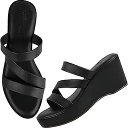 TRYME Stylish Fashionable Platform Heels Sandals Light Weight Comfortable & Trendy Wedges Heels for Girls & Women-picture-17