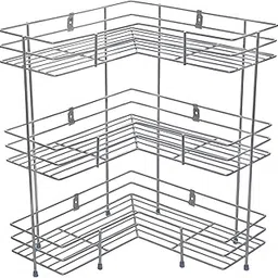 Sulfar 3 Layer L Corner Shape Stand Set of 3 Layer Stainless Steel Multipurpose Wall Mount Storage Rack, Shelf for Kitchen and Bathroom (3 Layer, Corner Shelf)-image-24