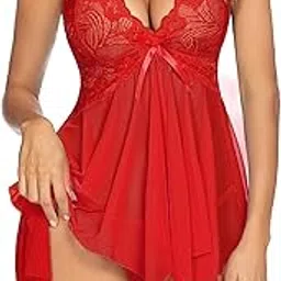 ISE Women’s Sheer Lace Babydoll Nightwear, Black Floral Lace Bodysuit with Sheer Mesh Wrap Skirt, Asymmetrical Hem, Sexy Night Dress for Women Honeymoon, Valentine, Bridal First Night-image-10