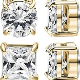 newitin 2 Pairs Stainless Steel Magnetic Stud Earrings for Men Clip on Earring Magnetic Earring Unisex Non Piercing CZ Magnet Studs Diamond Earrings for Women Men-picture-10