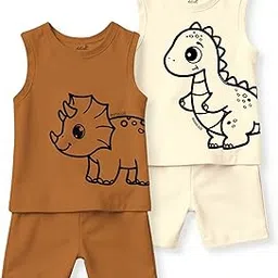 minicult kids Kids Cotton Shorts and Matching Tshirt Coord clothing set with Cute Prints Clothing Set (200gsm Cotton Fabric)(pack of 2)-picture-37