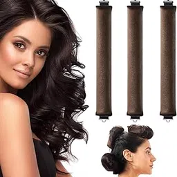 Raenso 3pcs Heatless Hair Curler with Hook, Satin Curling Rods for All Hair Types | No-Heat Curls to Sleep, Flexible Curling Rods for Blowout Hair | Soft Curlers for Women | Brown | Safe Hair Styling Tool-image-50