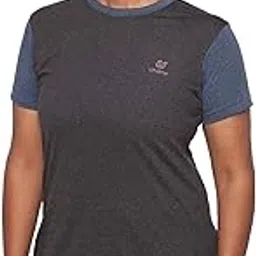 Women’s Yoga and Gym Cotton Work-Out Round Neck Straight Cut Dual-Colour T-Shirt (Steel Grey/Dark Blue) Short Sleeves Top for Sports and Fitness (Large)-image-30