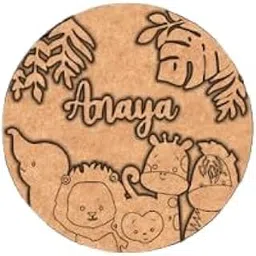 Personalized Jungle Animals Name Plate, Round MDF Wall Decor with Tropical Leaves, Blue Background || DIY for Kids-picture-58