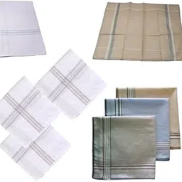 Men's Cotton Handkerchiefs with Striped Pattern, White, Pack of 6 (3 white n 3 coloure)-image-56