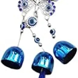Evil Eye Wind Chime Butterfly with 3 Bells Blue for Home & Office Wall Hanging for Home Protection | Car Hanging | Brings Positive Vibes & Removes Negative Energy | Turkish Evil Eye Wind Chime-picture-17