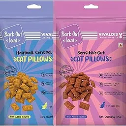 Bark Out Loud by Vivaldis - Cat Pillow Treats |Cat Treats for Cats (100gm) (Pack of 2, Cat Pillows Combo) image 1