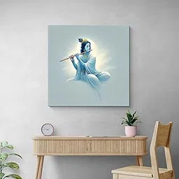 999STORE Minimalist Krishna Playing Flute Canvas-Wrapped Painting, – Spiritual Home Accent 24X24 Inches (FLP24X240523)-picture-38