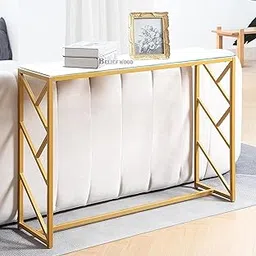 BELIEF WOOD Gold Console Table Wooden Top Modern Sofa Table Narrow Hallway Table Accent Console Tables for Entryway | Living Room & Foyer Geometric Side Design Living Room Decor-picture-50