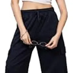 cozy & cove Women's High Waist Cargo Pant |Side & Flap Pocket Trouser Pant |Parallel Leg for Casual Office Work wear Lower| Cargo Style Trouser for Women-Navy-34-picture-20