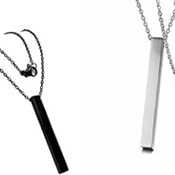 Pack of 2 Silver/Black Locket Pendant Necklace For Boys and Men Silver Chain For Boys Necklace-picture-17