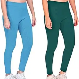 d2a Women's Stretchable Ankle-Length Jeggings Combo – | High-Waist Cotton Blend Leggings for Casual & Gym Wear (in, Alpha, M, Regular, Denim Blue, Bottle Green)-picture-52