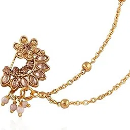 cz stone Premium Gold Finish Nose Pin with Red Kundan and Delicate Bead Work-picture-10
