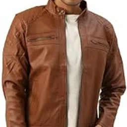 leather retail Men’s Stand Collar Brown Faux Leather Jacket-picture-20