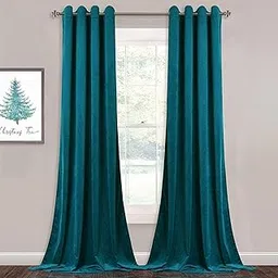 STYLOCASA Teal Plain Velvet Blackout Door Curtains 8 feet for Living Room Bedroom Solid Curtain, Set of 1-Piece-picture-25