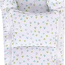 MOM'S HOME Muslin Cotton Sleeping Bed Cum Carrying Nest Bag (0-9 Months)- Green Heart, Skin Friendly-picture-55