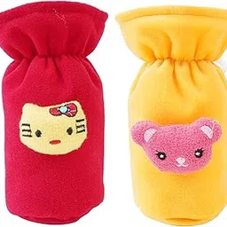 Da Anushi Soft Plush Stretchable Baby Feeding Bottle Cover Easy to Hold Strap with Cute Animated Cartoon| Suitable for 60-125 Ml Feeding Bottle(Yellow-Dark Red)-image-26