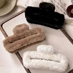 Rectangle fur hair claw clip | Hair Accessories Plush Hair Clips Strong Hold | Non-Slip Hair Barrettes for Thick & Thin Long Hair For Girls & Women Multi (Pack of 3)-picture-28