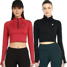 Jack Face Womens Gym Fit Strachable Full Sleeve T-Shirt Combo Pack of 2 Black-picture-43