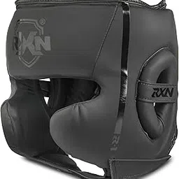 RXN R1 ViperFace Head Guard – MMA Training Headgear | Muay Thai Full Face Protection | Sparring Helmet for Boxing & Martial Arts (Black/Black, Large)-picture-16